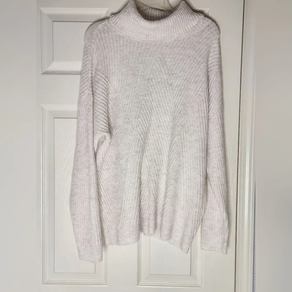 It's Our Time M Cream Ribbed Knit Longsleeves Turtleneck Women's Sweater